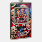 おもしろい可愛い家族モダン写真クリスマス シルバープレートフレームオーナメント (右)