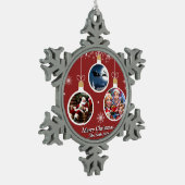 おもしろい可愛い家族モダン写真クリスマス スノーフレークピューターオーナメント (左)