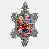 おもしろい可愛い家族モダン写真クリスマス スノーフレークピューターオーナメント (左)