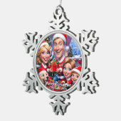 おもしろい可愛い家族モダン写真クリスマス スノーフレークピューターオーナメント (右)