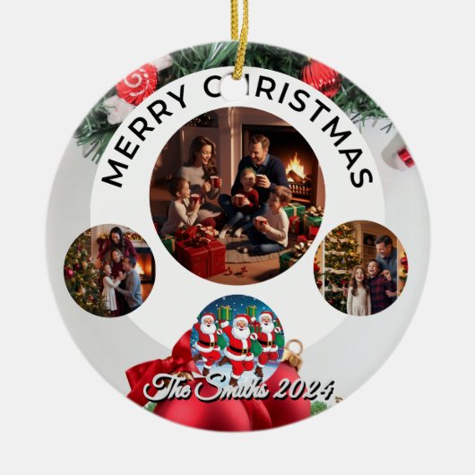 おもしろい可愛い家族モダン写真クリスマス セラミックオーナメント (正面)