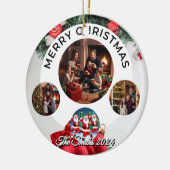 おもしろい可愛い家族モダン写真クリスマス セラミックオーナメント (左)