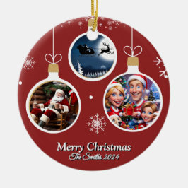 おもしろい可愛い家族モダン写真クリスマス セラミックオーナメント