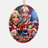 おもしろい可愛い家族モダン写真クリスマス セラミックオーナメント (右)