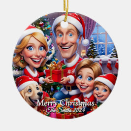 おもしろい可愛い家族モダン写真クリスマス セラミックオーナメント
