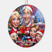 おもしろい可愛い家族モダン写真クリスマス セラミックオーナメント (左)