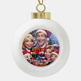 おもしろい可愛い家族モダン写真クリスマス セラミックボールオーナメント