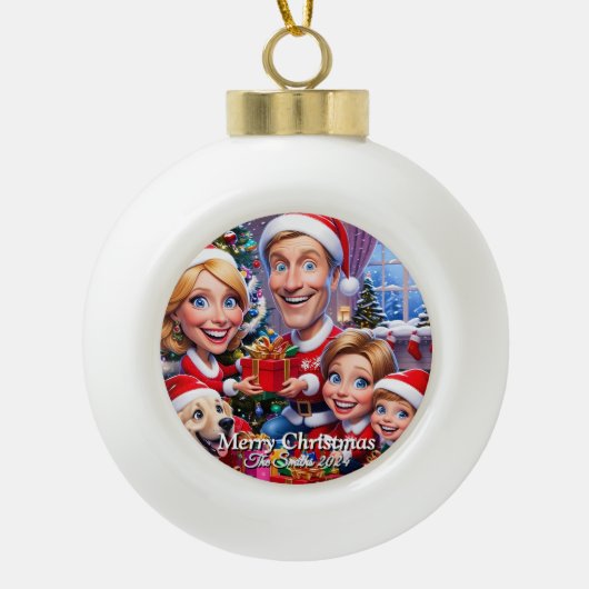 おもしろい可愛い家族モダン写真クリスマス セラミックボールオーナメント (正面)