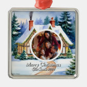 おもしろい可愛い家族モダン写真クリスマス メタルオーナメント (正面)