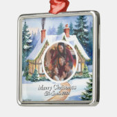 おもしろい可愛い家族モダン写真クリスマス メタルオーナメント (左)