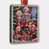 おもしろい可愛い家族モダン写真クリスマス メタルオーナメント (右)