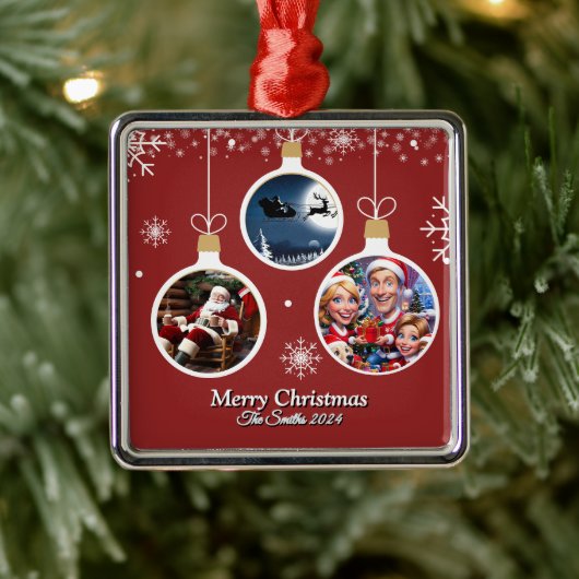 おもしろい可愛い家族モダン写真クリスマス メタルオーナメント (ツリー)