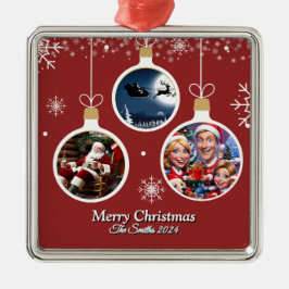 おもしろい可愛い家族モダン写真クリスマス メタルオーナメント