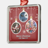 おもしろい可愛い家族モダン写真クリスマス メタルオーナメント (左)