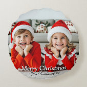 おもしろい可愛い家族モダン写真クリスマス ラウンドクッション (裏面)
