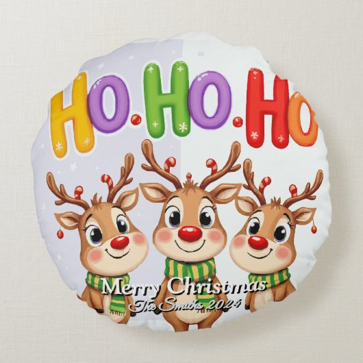 おもしろい可愛い家族モダン写真クリスマス ラウンドクッション (裏面)