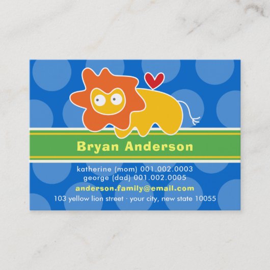 おもしろい可愛い漫画カラフル獅子のプロフィール写真 コーリングカード (正面)