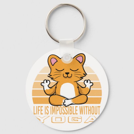 おもしろい可愛い猫ヨガ。ヨガおもしろい引用文 キーホルダー (正面)