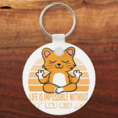 おもしろい可愛い猫ヨガ。ヨガおもしろい引用文 キーホルダー (正面)