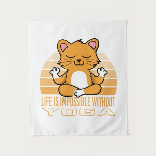 おもしろい可愛い猫ヨガ。ヨガおもしろい引用文 タペストリー (正面)