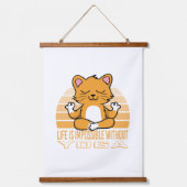 おもしろい可愛い猫ヨガ。ヨガおもしろい引用文 吊り下げ型タペストリー (正面)