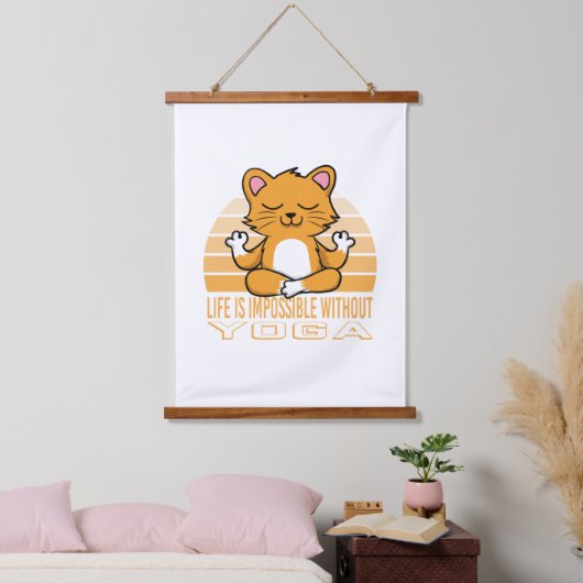 おもしろい可愛い猫ヨガ。ヨガおもしろい引用文 吊り下げ型タペストリー (寝室)