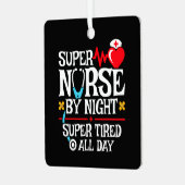 おもしろい可愛い疲すごいれたナースデイナイトシフト メタルオーナメント (正面左)