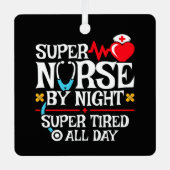 おもしろい可愛い疲すごいれたナースデイナイトシフト メタルオーナメント (正面)