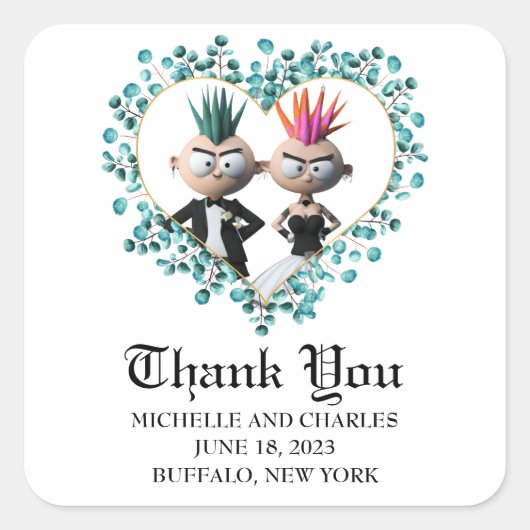 おもしろい可愛い結婚パンク スクエアシール (正面)