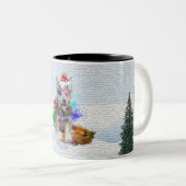 おもしろい可愛い青いヒーラー犬ヤッピー・クリスマス ツートーンマグカップ (正面右)