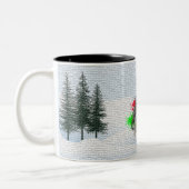 おもしろい可愛い青いヒーラー犬ヤッピー・クリスマス ツートーンマグカップ (左)