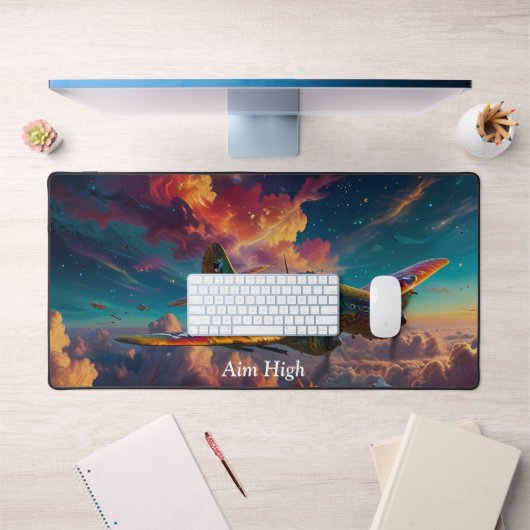 おもしろい可愛い飛行機カラフル雲 デスクマット (オフィス1)