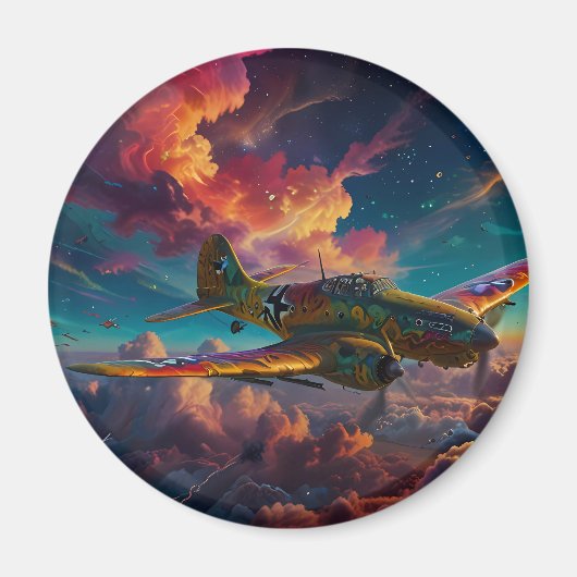 おもしろい可愛い飛行機カラフル雲 マグネット (正面)