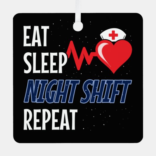 おもしろい可愛食べい睡眠夜間変速リピートナース メタルオーナメント (正面)