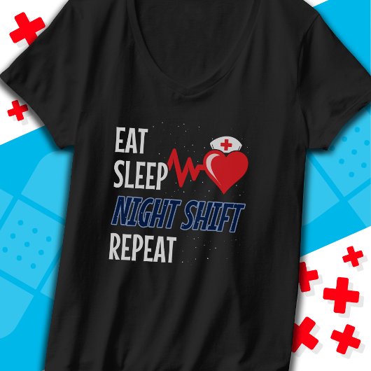 おもしろい可愛食べい睡眠夜間変速リピートナース Tシャツ