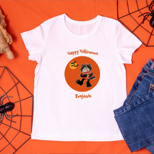 おもしろい名ハロウィーンかわいい黒猫ムーンこうもり トドラーTシャツ