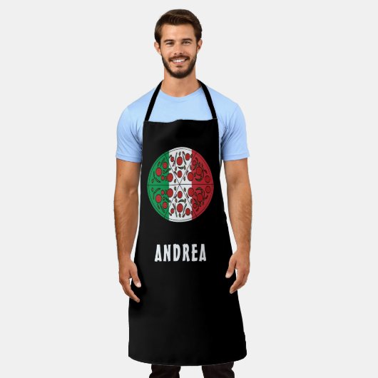 おもしろい名前をカスタムするイタリイタリアンア国旗Pepperoniピザ エプロン (着用した状態)
