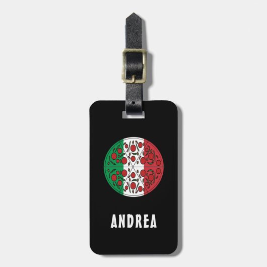 おもしろい名前をカスタムするイタリイタリアンア国旗Pepperoniピザ ラゲッジタグ (正面縦)
