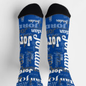 おもしろい名前をカスタムするダークブルーホワイトメンズ ソックス (上部)