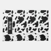 おもしろい名前をカスタムするホルスタイン牛アニマルプリントパターン キッチンタオル (横)