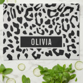 おもしろい名前をカスタムするユキヒョウアニマルプリントパターン キッチンタオル (折り畳み)