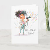 おもしろい吹美容師誕生日カード サンキューカード (正面)