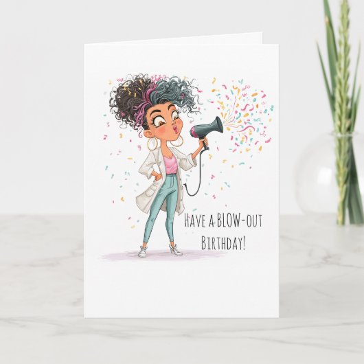 おもしろい吹美容師誕生日カード サンキューカード (正面)