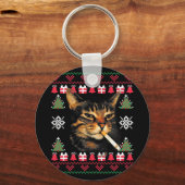 おもしろい喫煙猫ミーム ダサいクリスマススウェーター 女性用 キーホルダー (正面)