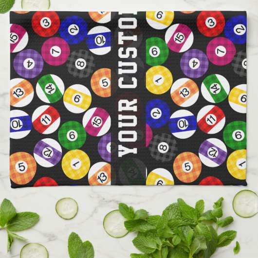 おもしろい国スタイル市松模様にビリヤード模様 キッチンタオル (折り畳み)