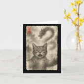 おもしろい墨絵の可愛い猫のセルフィーに驚いて怖がる カード (黄色い花)