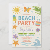おもしろい夏のテーマと波、太陽よくはしゃぐ光 招待状 (正面)