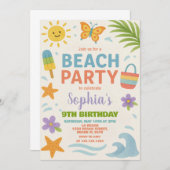 おもしろい夏のテーマと波、太陽よくはしゃぐ光 招待状 (正面/裏面)