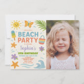 おもしろい夏のテーマと波、太陽よくはしゃぐ光 招待状 (正面)