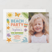 おもしろい夏のテーマと波、太陽よくはしゃぐ光 招待状 (正面/裏面)